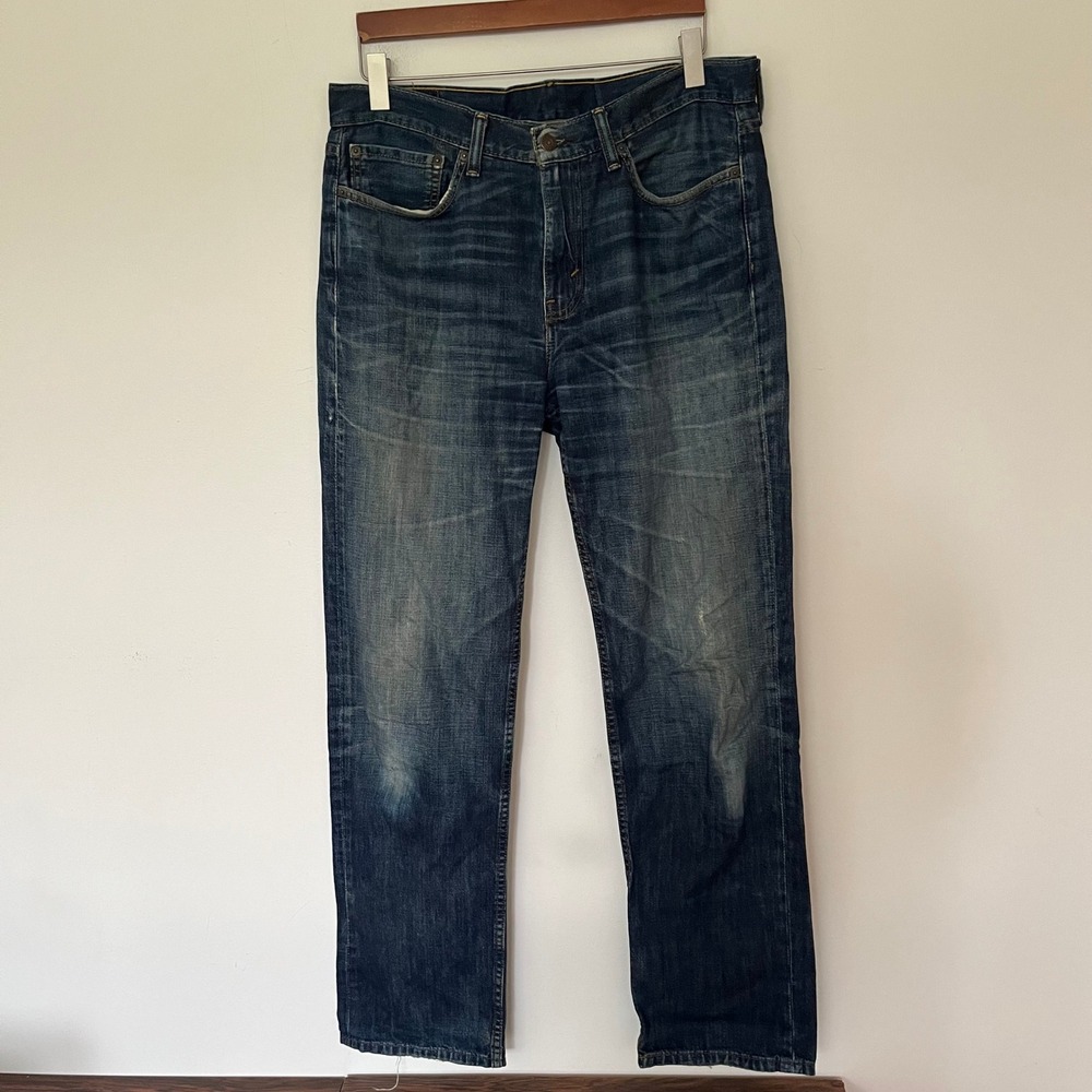 Levis 514 Mens Straight Fit Jeans 34x32 Blue Indigo Faded Whiskered Denim Pants